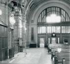 On Nov. 26m 1986, scaffolding inside the Baker Street Station awaits restoration experts. (Photo by The News-Sentinel) 