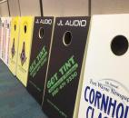 The boards for the Cornhole Classic were made by men in the Kelley House programs. The men made 20 boards in two months. (Photo by Jaclyn Goldsborough)