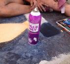 To keep the chalk design fresh, and unharmed, Aschliman learned a trick - to use hairspray to keep the chalk in place. (Photo by Jaclyn Goldsborough of The News-Sentinel)