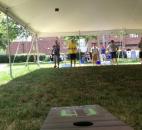 Troy and Steve Panning throw cornhole bags in Fort Wayne Newspaper's Cornhole Classic at the Three Rivers Festival. (Photo by Jaclyn Goldsborough)