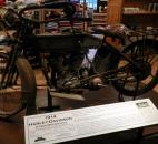 A 1914 Harley-Davidson V-Twin Motorcycle identical to the one driven by Della Crewe of Waco, Texas, in 1915 on her cross-country ride to New York. 