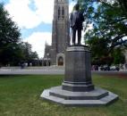 A statue of James B. Duke, who created the Duke Endowment to Trinity College, which later changed its name to Duke University, stands in front of Duke Chapel. His father, Washington, earned a fortune in the tobacco industry.  (Photo by Lisa Esquivel Long of The News-Sentinel) 