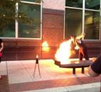 Nick Shifley, member of Pyroscope, is a fire breather that performed at House4aHouse (Photo by Jaclyn Goldsborough)