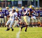 New Haven’s Jordan Hogue, right, intercepts a pass in front of Greg White of Woodlan during their game Friday, Aug. 24, 2012. New Haven led 38-0 at halftime and won 66-18. (By Don Converset of The News-Sentinel)