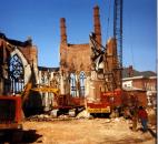 Image of the Saint Mary's Church building after the fire that destroyed it in September of 1993. Image courtesy of Diocese of Fort Wayne-South Bend