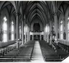 The former church was too large for the membership at the time of the fire. The current building was designed with a smaller sanctuary and more room for the soup kitchen. Image courtesy of Diocese of Fort Wayne-South Bend