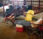 A cow caretaker indulges in a midday snooze Tuesday at the Allen County Fair. (Photo by Wes Young of The News-Sentinel)