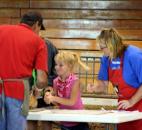 Ashley Hoopengardner, 10, sends her bunny to be judged at the Allen County Fair rabbit show. Hoopengardner has a learning disability and is nonverbal. This was her first year showing. (Photo by Wes Young of The News-Sentinel)