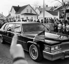 President Reagan's car got a thumbs-up as he toured the city to view firsthand the flooding problems.