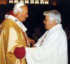 Bishop John D'Arcy with Pope John Paul II, circa 1993. News-Sentinel file photo