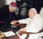 Bishop John D'Arcy with Pope John Paul II, circa 1998. News-Sentinel file photo