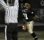 Bishop Dwenger’s Marcus Stepp scored the first touchdown of the game against Columbia City Friday night. Bishop Dwenger won the game 36-14 (By Ellie Bogue of The News-Sentinel)