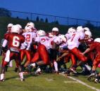 North Side senior offensive lineman Russell Collins scores the Redskins’ second touchdown in the second quarter Friday night after lining up as a running back. (Photo by Blake Sebring of The News-Sentinel)