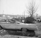 Car destroyed: This car at an unrecorded location was no match for the tornado that struck on Palm Sunday 1965.