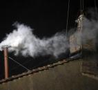White smoke emerged Wednesday from the chimney on the roof of the Sistine Chapel in St. Peter's Square at the Vatican, indicating that a new pope had been elected. (Photo by The Associated Press)