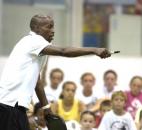 International soccer player and Fort Wayne native DaMarcus Beasley answers questions from youth players participating in his National Soccer School summer camp on Wednesday at The Plex.. .Photo by Chad Ryan.