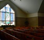 The new sanctuary at St Mary's Church. The building only has a few Stain glass windows compared to the former structure. The space is much smaller, seating 250 and the majority of the building is devoted to the Soup Kitchen, gathering hall and administrative offices. Photo by Ellie Bogue