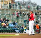 TinCaps pitcher Joe Ross stands on the mound during the home opener against Lake County on Thursday night at Parkview Field. (By Gannon Burgett for The News-Sentinel)