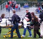 DeKalb senior running back Jimmy Duval suffered a fracture in his leg and had to be taken to the hospital on the second play of scrimmage in the Barons’ 7-6 win over Norwell on Friday at Norwell. (By Reggie Hayes of The News-Sentinel)