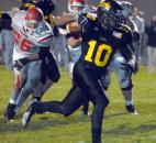 Snider's Je'Norie Smith runs in the touchdown that tied the game with Fishers Friday night. Snider went on to win the game in overtime by a two point conversion. Photo by Ellie Bogue